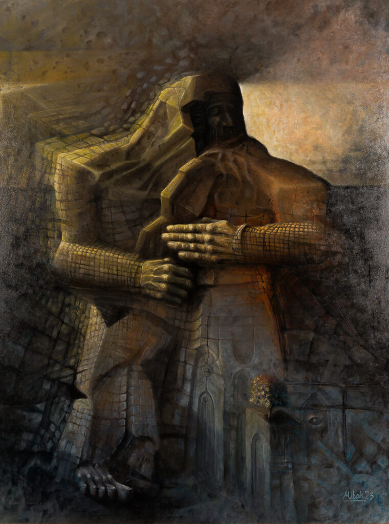 “Pielgrzym” – akryle/oleje na desce 125x94cm