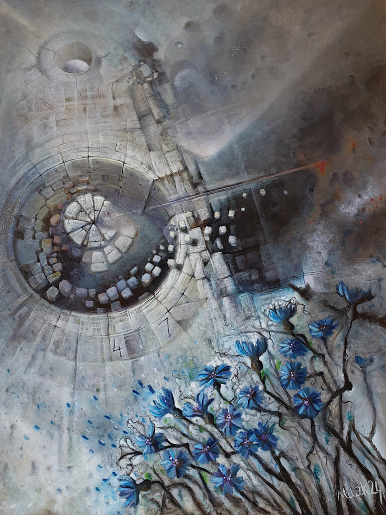 Zapomniane przejście II – akryle/oleje na desce 80x60cm