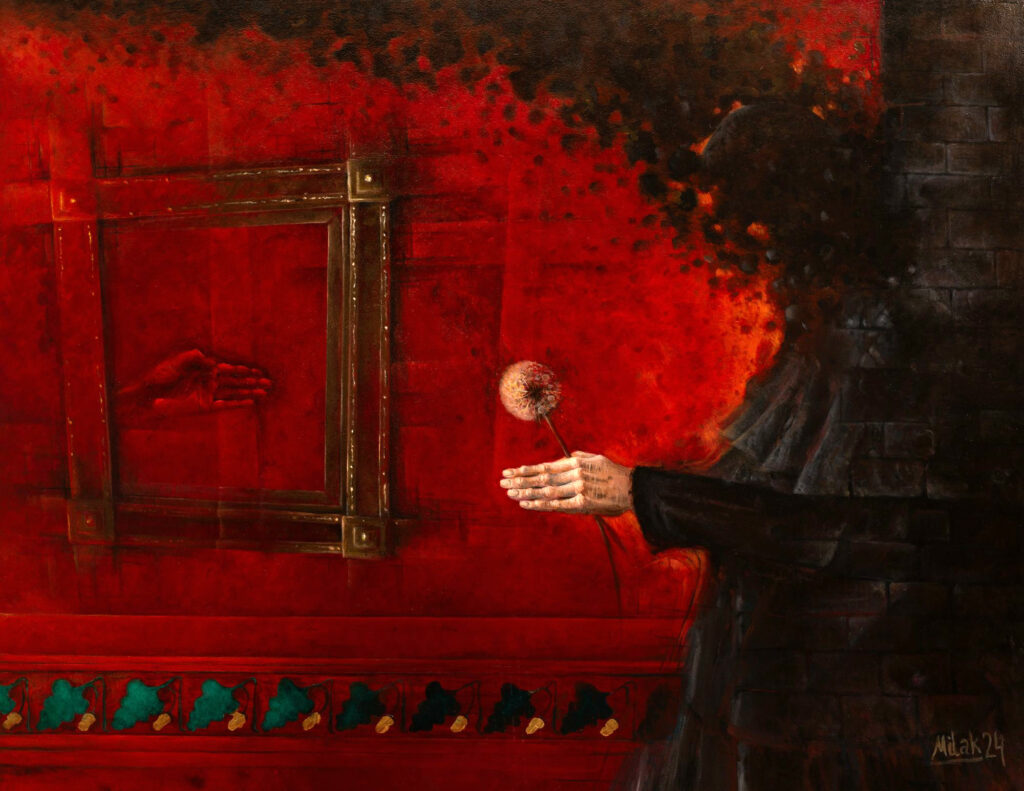 Czerwony pokój – akryle/oleje na płycie 70x90cm